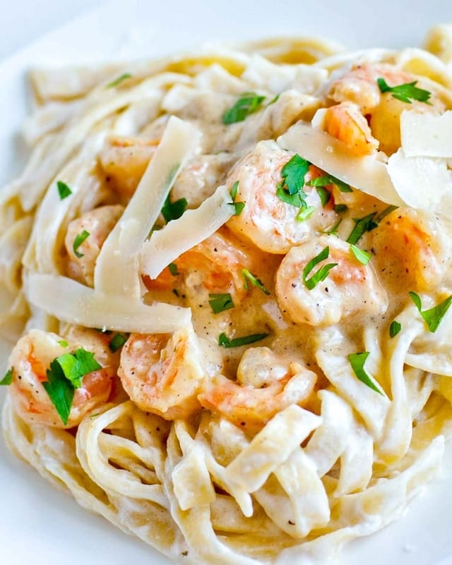 Shrimp Fettuccine Alfredo.