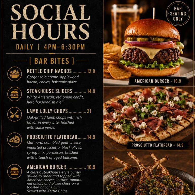 SOCIAL HOURS Every day: 4PM–6:30PM 